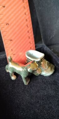 Vintage Japan gold Lusterware ceramic dog and shoe/boot